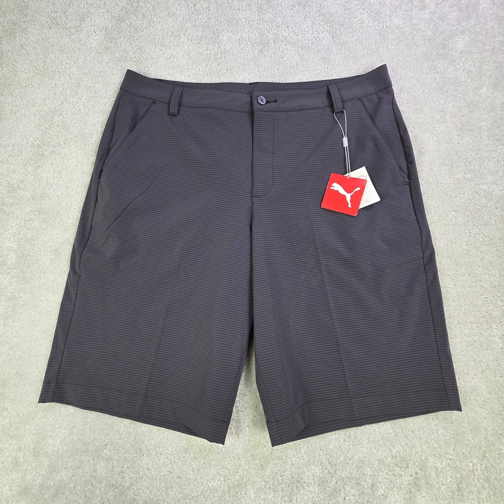 Puma Stripe It Golf Shorts Mens 36 Black Striped Performance Stretch NWT